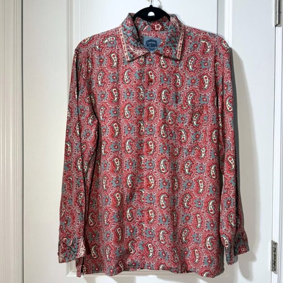 Cambridge Dry Goods Co. Men’s Linen Boho Shirt – Red & Blue Paisley – Size M - Picture 3 of 10